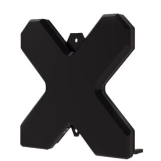 X shaped Antenna with visible screw holes and fold out stand extended